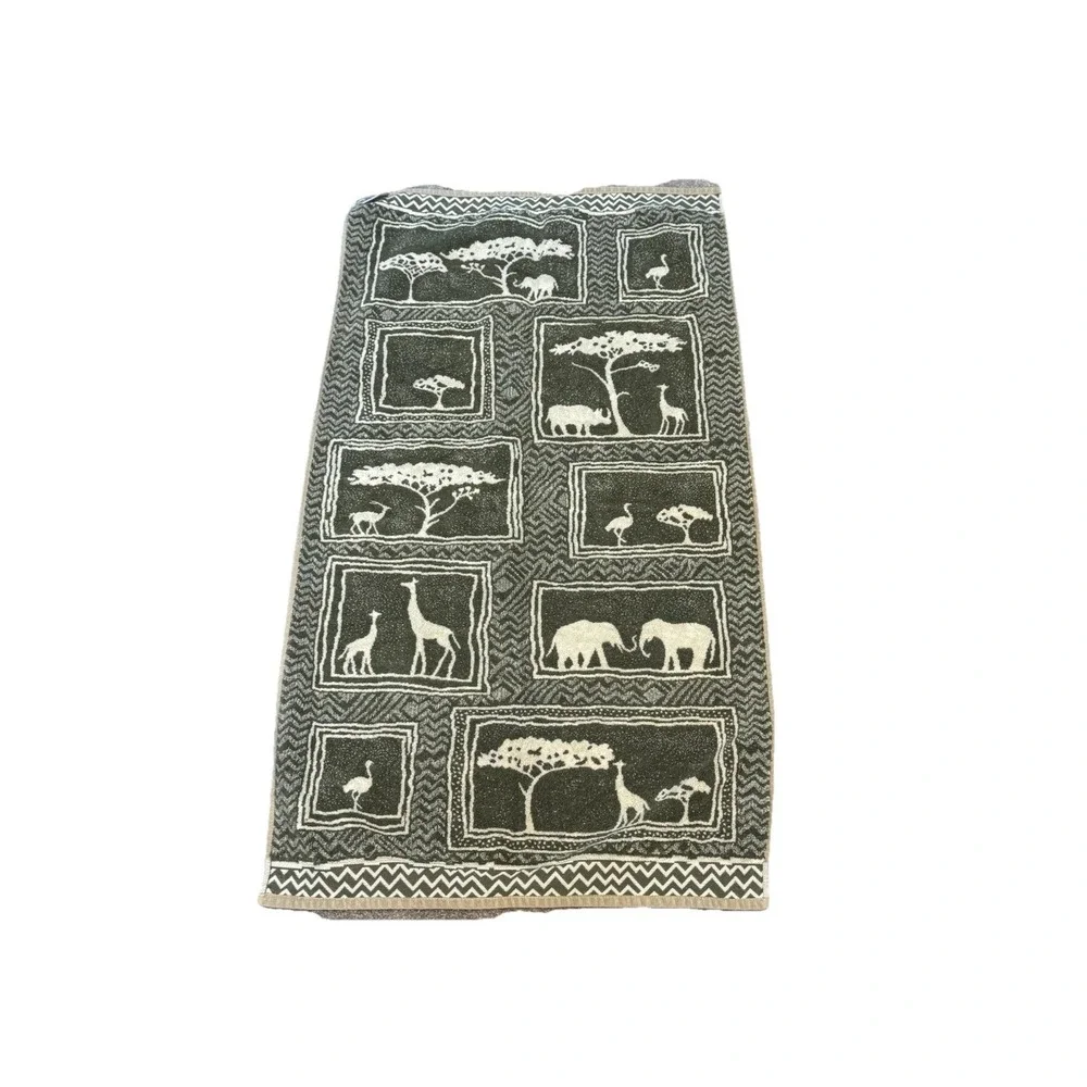 2 Vintage Contessa Pietro Borgese Safari Tapestry Bath Towels Made In Brazil MCM